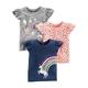 Simple Joys by Carter's Baby Mädchen Short-Sleeve and Tops, Pack of 3 Fashion-t-Shirts, Grau Regenbogen/Hellorange Muster Mix/Marineblau Einhorn, 3 Jahre (3er Pack)