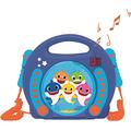 Lexibook RCDK100BS Pinkfong Baby Shark Nickelodeon-Karaoke-CD-Player mit 2 integrierten Mikrofonen, Programmierfunktion, Kopfhörer-Anschluss, für Kinder, AC-Betrieb oder Batterie, Blau/Orange