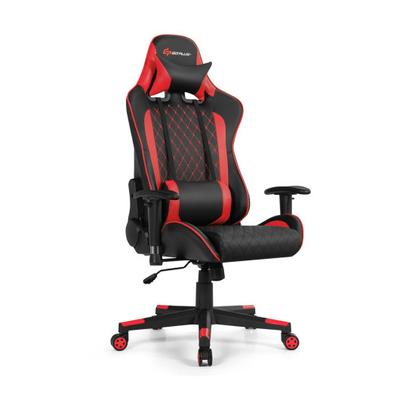 Costway Massage Gaming Chair with Lumbar Support and Headrest-Red