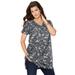 Plus Size Women's Short-Sleeve V-Neck Ultimate Tunic by Roaman's in Heather Fancy Paisley (Size 5X) Long T-Shirt Tee