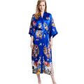 prettystern Lady Floor-Length 100% Silk Kimono Dress Gown Robe Wave Wolk Flower Cluster Royal Blue