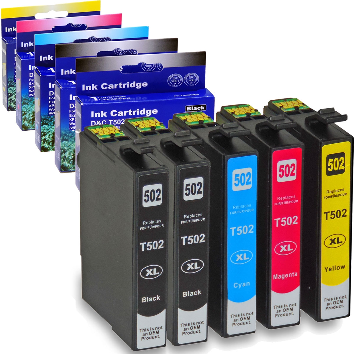 Kompatibel 5er Set Epson Fernglas, T02W6, 502XL, C13T02W64010 Druckerpatronen Tinte 2x Schwarz und je 1x Cyan, Magenta und Gelb von D&C Image