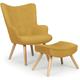 Fauteuil scandinave + pouf Lylou Tissu Jaune - Jaune