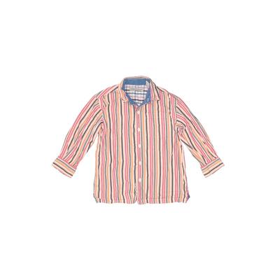 PinePeakBlues Long Sleeve Button Down Shirt: Red Stripes Tops - Kids Boy's Size 4
