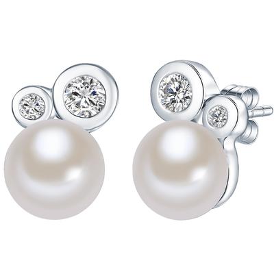 Valero Pearls - Ohrstecker Sterling Silber Zirkonia Süßwasser-Zuchtperle in Silber Ohrringe Damen