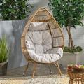 Bay Isle Home™ Rivera Outdoor Teardrop Patio Chair w/ Cushions Wicker/Rattan in Brown/Gray | 62 H x 37 W x 28 D in | Wayfair