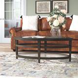 Lark Manor™ Hodgins Floor Shelf Coffee Table w/ Storage Wood/Glass in Brown | 18 H x 48 W x 26 D in | Wayfair CBFF1AF500CE46558165BFEE1D38F28E