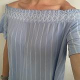 American Eagle Outfitters Tops | American Eagle Striped Off The Shoulder Top | Color: Blue/White | Size: Xs