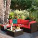 Latitude Run® 5 Piece Rattan Sectional Seating Group w/ Cushions Synthetic Wicker/All - Weather Wicker/Wicker/Rattan in Brown | Outdoor Furniture | Wayfair