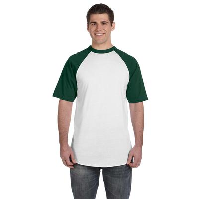 Augusta Sportswear 423 Baseball Short Sleeve Top 2.0 in White/Dark Green size 2XL | Cotton Polyester