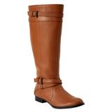 Extra Wide Width Women's The Janis Regular Calf Leather Boot by Comfortview in Cognac (Size 11 WW)