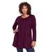 Plus Size Women's Long-Sleeve Two-Pocket Soft Knit Tunic by Roaman's in Dark Berry (Size 3X) Shirt