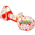 NUBUNI 3pc Kids Play Tent Crawl Tunnel and Ball Pit Pop Up Playhouse Tent with 2 Basketball Hoop for Girls, Boys, Babies, and Toddlers for Indoor and Outdoor Use with Carrying Case (Star Red)