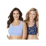 Plus Size Women's Wireless Sport Bra 2-Pack by Comfort Choice in Evening Blue Daisy Pack (Size 1X)