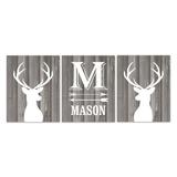 Isabelle & Max™ Dumont Personalized Gray Woodland 3 Piece Set Deer Antler Nursery Wall Art Paper Print | 7 H x 5 W x 0.25 D in | Wayfair
