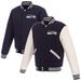 Men's JH Design Navy/White Seattle Seahawks 19 Mens Reversible Fleece Jacket W/ Faux Leather Sleeves
