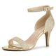 Allegra K Damen-Sandalen mit Glitzer-Knöchelriemen und Stiletto-Absatz Gold 40