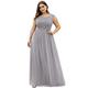 Ever-Pretty Women's Classic Round Neck Empire Waist A Line Elegant Floor Length Plus Size Evening Prom Dresses Grey 12UK