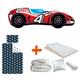 Pack complet Lit enfant Voiture Formule 1 motif 4SPEED Lit Matelas & Parure Couette Oreiller