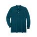 Men's Big & Tall Longer-Length Long-Sleeve Shrink-Less™ Piqué Polo by KingSize in Heather Midnight Teal (Size 6XL)