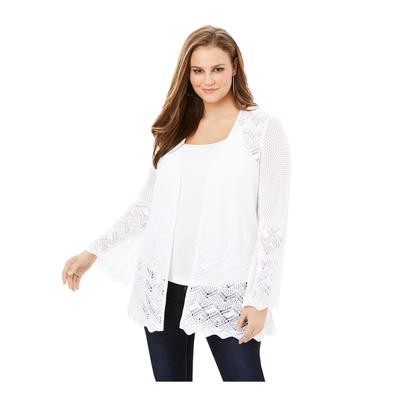 Plus Size Women's Bell-Sleeve Pointelle Cardigan by Roaman's in White (Size 26/28) Sweater