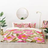 East Urban Home Sewzinski Sunlit Flowers Duvet Cover Set Microfiber, in Pink/Green/Yellow | King Duvet Cover + 2 Shams + 1 Throw Pillow | Wayfair