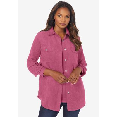 Plus Size Women's Faux Suede Button-Front Shirt by Roaman's in Cherry Glow (Size 32 W) Button Down