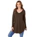 Plus Size Women's V-Neck Thermal Tunic by Roaman's in Chocolate (Size 30/32) Long Sleeve Shirt