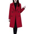 Lazutom Women's Double Breasted Mid-Long Wool Blend Pea Coat (UK 4, Red)