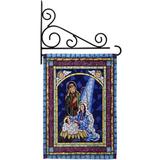 Breeze Decor Stained Glass Nativity 2-Sided Polyester 19 x 13 in. Flag Set in Blue | 18.5 H x 13 W x 1 D in | Wayfair