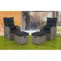 Andover Mills™ Acuff All-Weather 4 Pc Outdoor Set w/ Two Reclining Chairs and Two Ottomans w/ Cushions Wicker/Rattan in Brown/Gray | Wayfair