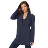 Plus Size Women's Cowl-Neck Thermal Tunic by Roaman's in Navy (Size 1X) Long Sleeve Shirt