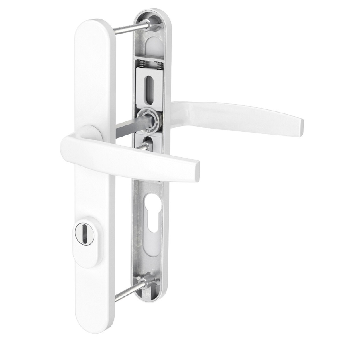 MS Beschläge Schmalrahmengarnitur Kernziehschutz Weiß PZ 92mm Drücker/Drücker TS 71-86mm Image