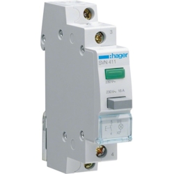 Hager Taster REG, 1S, 16A, 230VAC, mit Signallampe, grün, LED, 1TE, SVN411