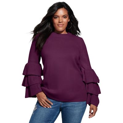 Plus Size Women's Tiered-Sleeve Sweater by Roaman'...