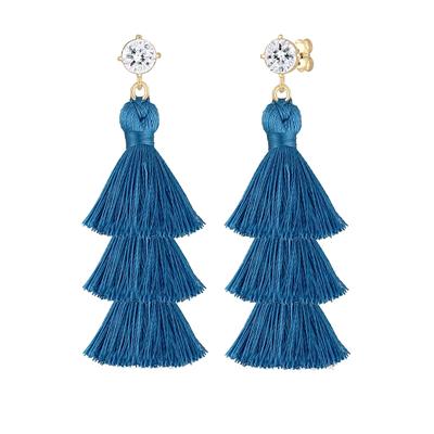 Elli - Tassel Blau Geo Kristalle 925er Silber Ohrringe Damen