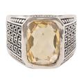 Golden Greek Key,'Three Carat Men's Citrine Ring with Greek Key Motif'