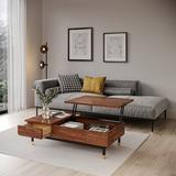 AllModern Dakota Solid Wood Coffee Table Wood/Metal in Black/Brown/Yellow | 15 H x 47 W x 23.5 D in | Wayfair 846AE9C8601944DA95FD7B8695A6A77D