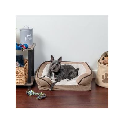 FurHaven Velvet Waves Perfect Comfort Orthopedic Sofa Cat & Dog Bed w/Removable Cover, Brownstone, Small