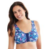 Plus Size Women's Cotton Front-Close Wireless Bra by Comfort Choice in Evening Blue Foliage (Size 42 DDD)
