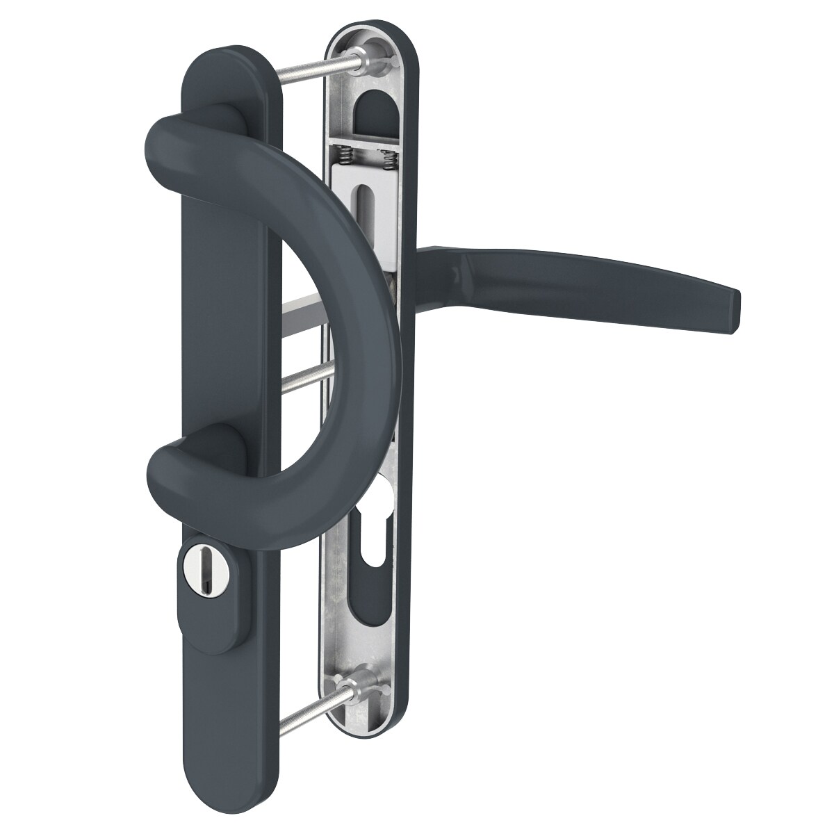 MS Beschläge Schmalrahmengarnitur 92mm Anthrazit Kernziehschutz PZ Bügelgriff/Drücker 55-70mm Image