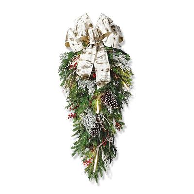 Woodland Outdoor Cordless Swag with Cascading Lights - Frontgate - Outdoor Christmas Decorations