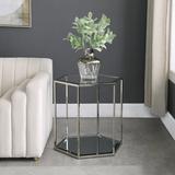 Everly Quinn Dickerson Glass Top Floor Shelf End Table Storage Glass/Metal in Gray | 23.5 H x 20 W x 23.5 D in | Wayfair