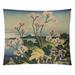 World Menagerie Mt. Fuji Through the Cherry Blossoms Tapestry Polyester in Green/Yellow | 27.5 H x 107.5 W in | Wayfair