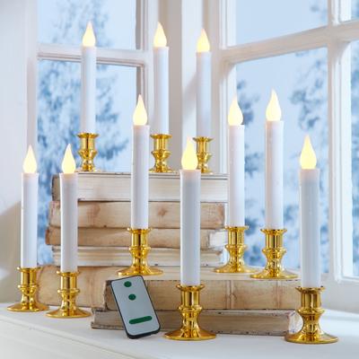 Set of 10 Taper LED Candles with Remote by BrylaneHome in White Gold Christmas Decoration