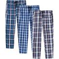 JINSHI Mens Cotton Pyjama Bottoms Lounge Wear Trousers Sleep Pants Check Woven Pajama Bottoms Button Fly 3-Pack Size S
