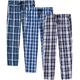 JINSHI Mens Cotton Pyjama Bottoms Lounge Wear Trousers Sleep Pants Check Woven Pajama Bottoms Button Fly 3-Pack Size S