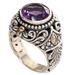 Leafy Purple,'Gold Accent Amethyst Leaf Motif Cocktail Ring from Indonesia'