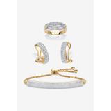 Women's 18K Gold-Plated Diamond Accent Demi Hoop Earrings, Ring and Adjustable Bolo Bracelet Set 9" by PalmBeach Jewelry in Gold (Size 8)