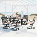 Lark Manor™ Alyah Rectangular 6 - Person 61.42" Long Outdoor Dining Set w/ Cushions Plastic in Black/Brown | 28.94 H x 61.42 W x 37.8 D in | Wayfair